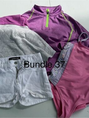 Columbia Swimsuit + Purple with Lime Trim Kids Top + White Shorts
